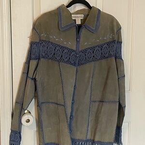 Dress Barn Women's Suede Jacket with Blue Crochet Accents 20W